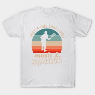 Music and Squash Racket Court Hobby Sports T-Shirt